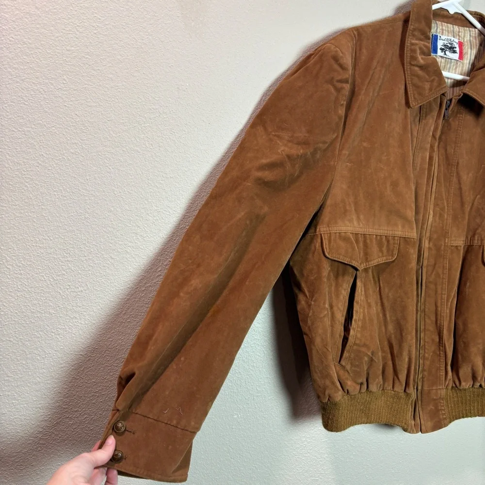 Brad Whitney Vintage Faux Suede Aviator Bomber Jacket Mens 2XL Brown Zip Front‎